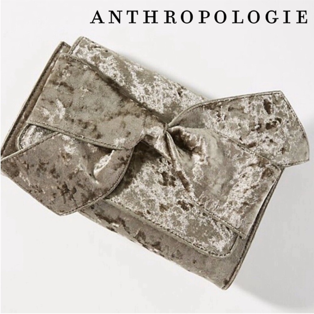 Anthropologie Metallic Velvet Bow Clutch